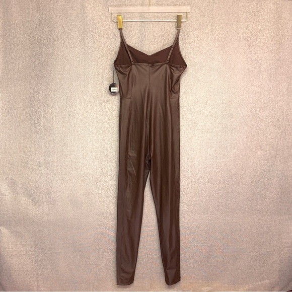 AERIE Faux Lather Tank Top Style Jumpsuit Bodysuit — SMALL — Brown - Picture 4 of 8